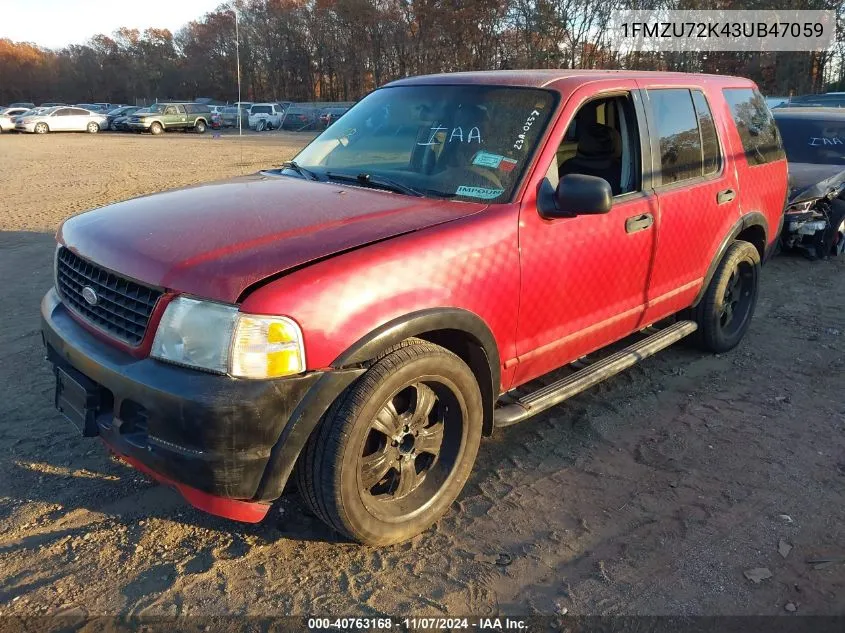 2003 Ford Explorer Xls VIN: 1FMZU72K43UB47059 Lot: 40763168