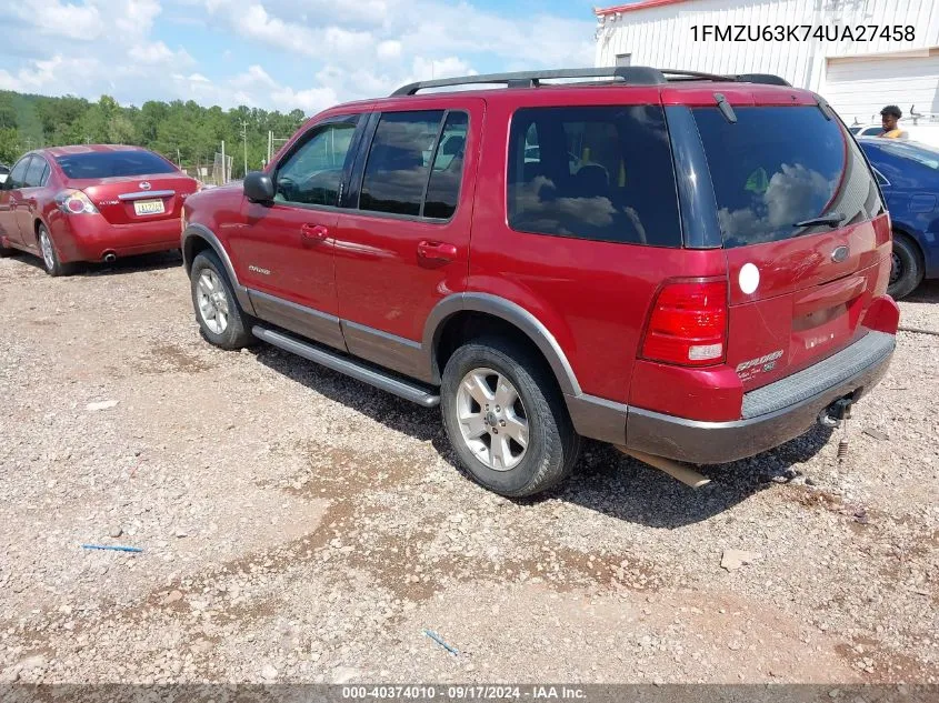 2004 Ford Explorer Xlt VIN: 1FMZU63K74UA27458 Lot: 40374010