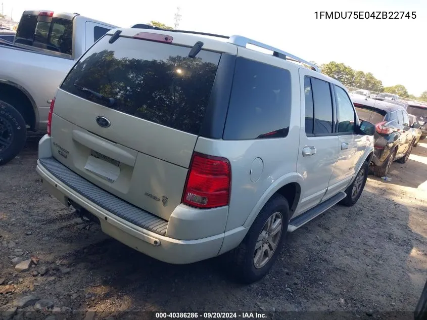 2004 Ford Explorer Limited VIN: 1FMDU75E04ZB22745 Lot: 40386286