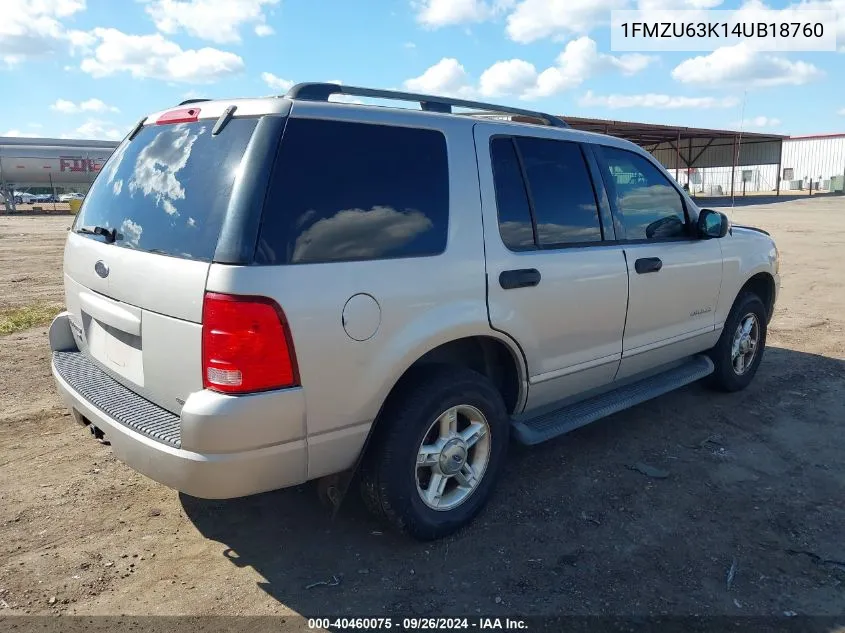 2004 Ford Explorer Xlt VIN: 1FMZU63K14UB18760 Lot: 40460075