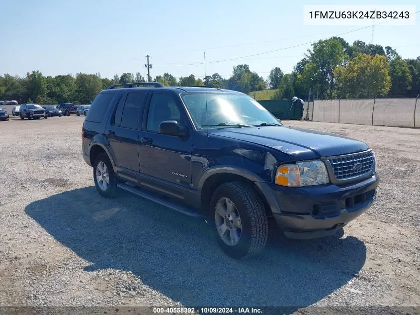 2004 Ford Explorer Xlt VIN: 1FMZU63K24ZB34243 Lot: 40558392