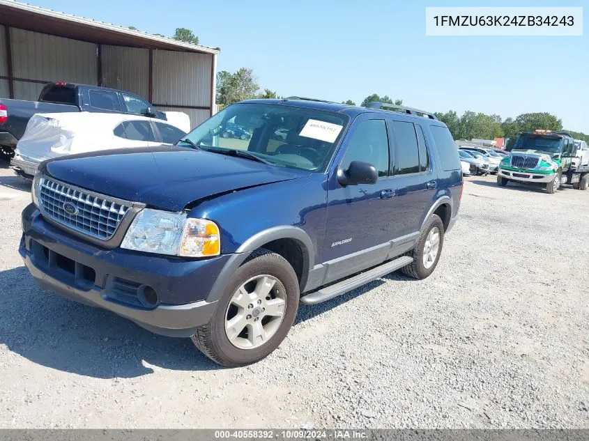 2004 Ford Explorer Xlt VIN: 1FMZU63K24ZB34243 Lot: 40558392