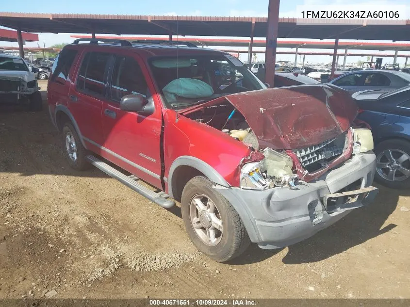 2004 Ford Explorer Xls VIN: 1FMZU62K34ZA60106 Lot: 40571551