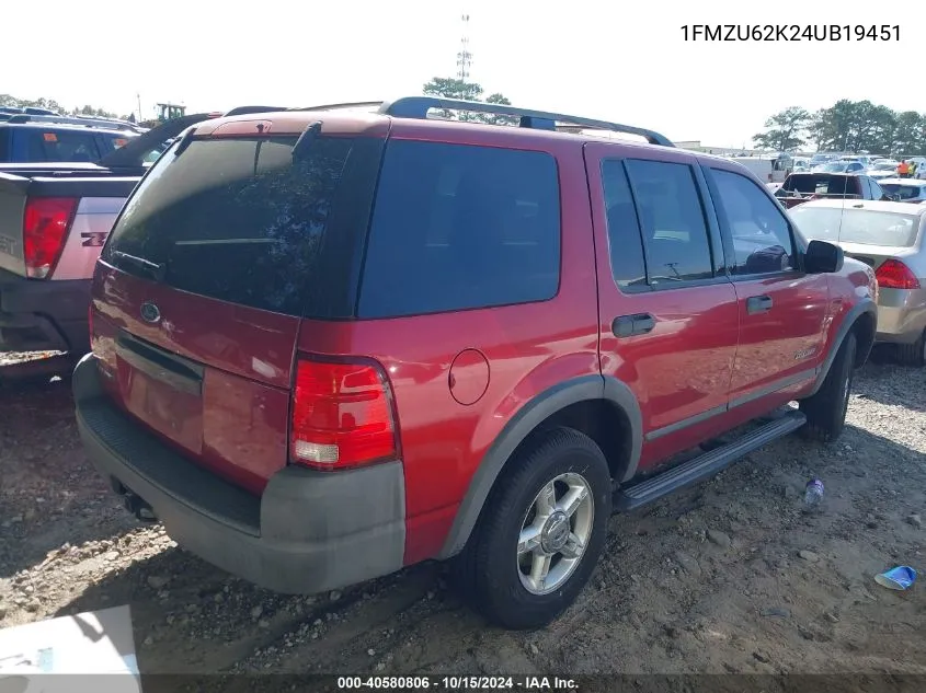 2004 Ford Explorer Xls VIN: 1FMZU62K24UB19451 Lot: 40580806