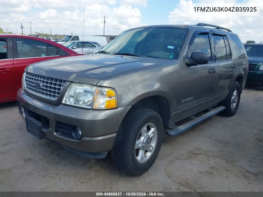 2004 Ford Explorer Xlt VIN: 1FMZU63K04ZB35925 Lot: 40685637