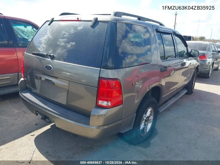 2004 Ford Explorer Xlt VIN: 1FMZU63K04ZB35925 Lot: 40685637