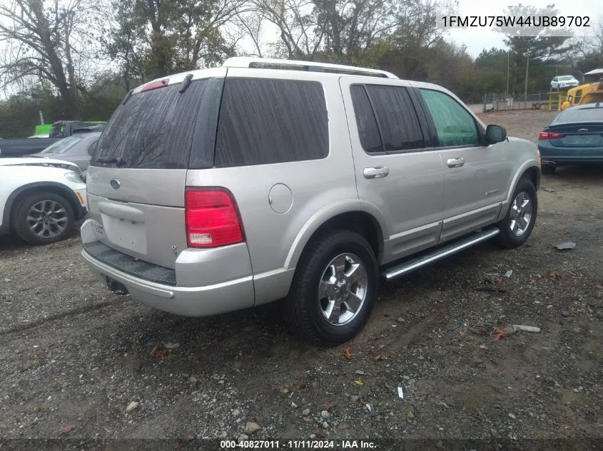 2004 Ford Explorer Limited VIN: 1FMZU75W44UB89702 Lot: 40827011