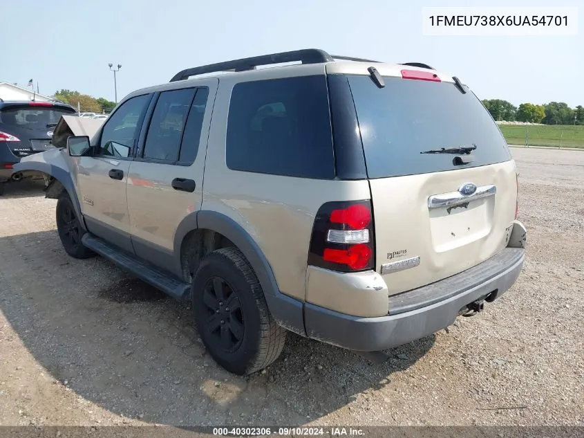 2006 Ford Explorer Xlt VIN: 1FMEU738X6UA54701 Lot: 40302306