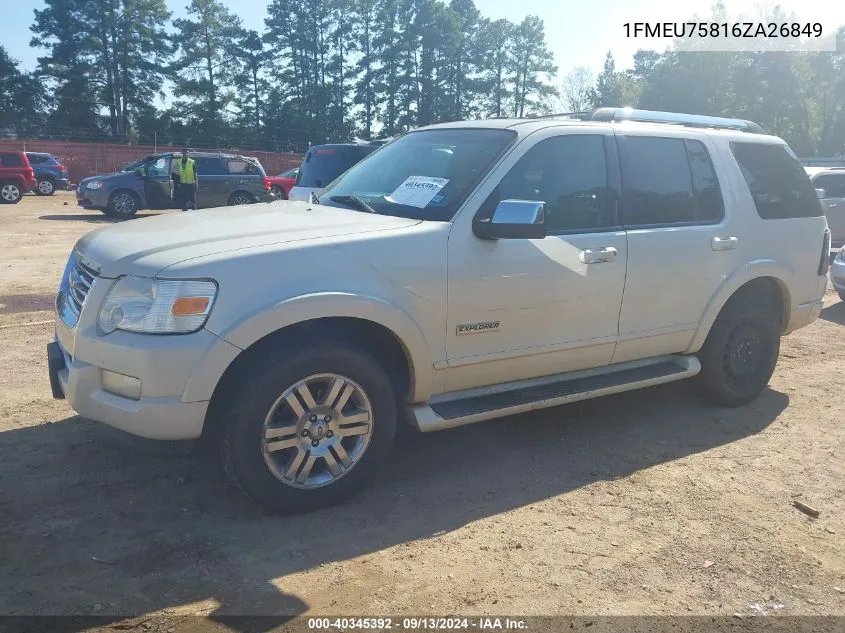 2006 Ford Explorer Limited VIN: 1FMEU75816ZA26849 Lot: 40345392