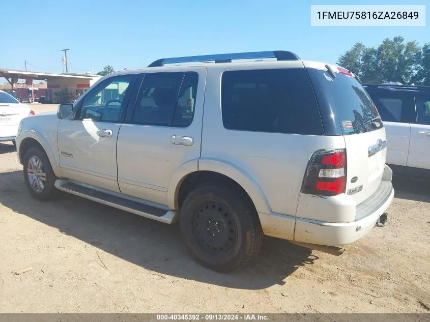 2006 Ford Explorer Limited VIN: 1FMEU75816ZA26849 Lot: 40345392