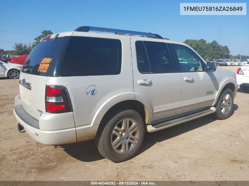 2006 Ford Explorer Limited VIN: 1FMEU75816ZA26849 Lot: 40345392