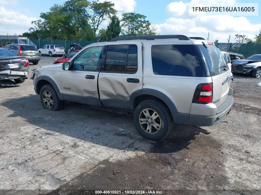 2006 Ford Explorer Xlt VIN: 1FMEU73E16UA16005 Lot: 40510021