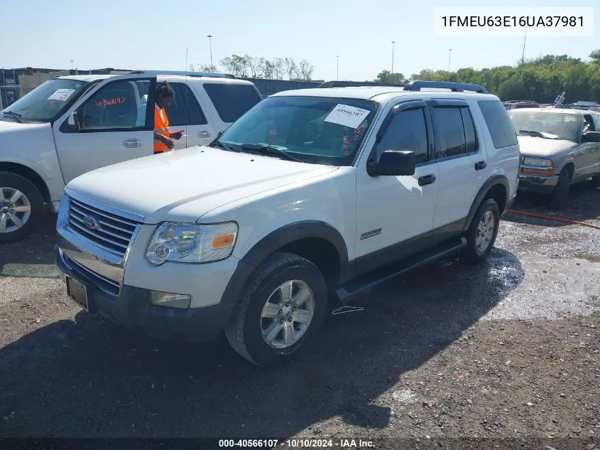 2006 Ford Explorer Xlt VIN: 1FMEU63E16UA37981 Lot: 40566107