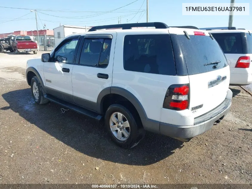 2006 Ford Explorer Xlt VIN: 1FMEU63E16UA37981 Lot: 40566107