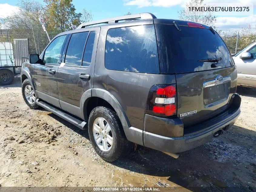 2006 Ford Explorer Xlt VIN: 1FMEU63E76UB12375 Lot: 40607864