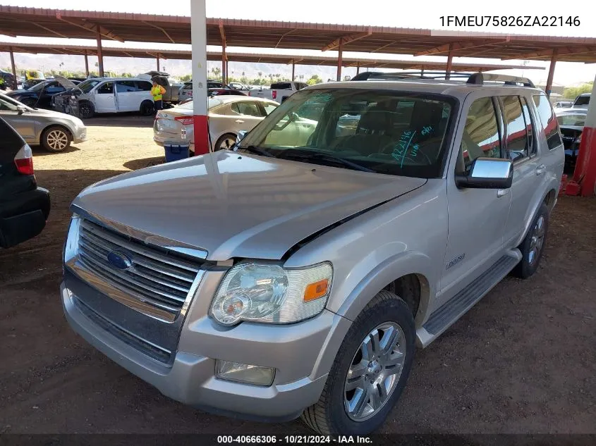 2006 Ford Explorer Limited VIN: 1FMEU75826ZA22146 Lot: 40666306