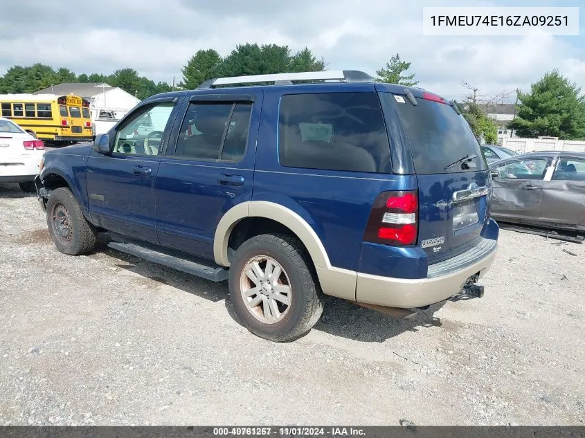 2006 Ford Explorer Eddie Bauer VIN: 1FMEU74E16ZA09251 Lot: 40761257