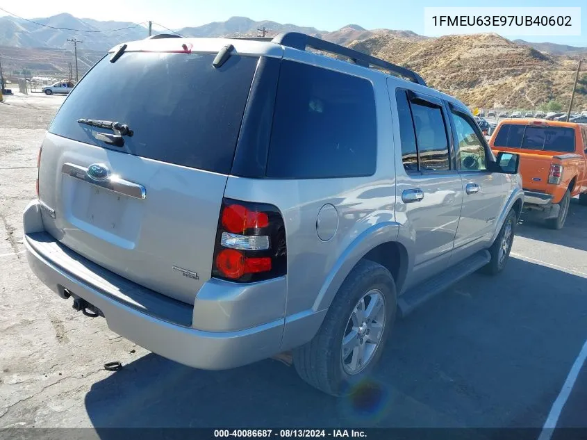 2007 Ford Explorer Xlt VIN: 1FMEU63E97UB40602 Lot: 40086687