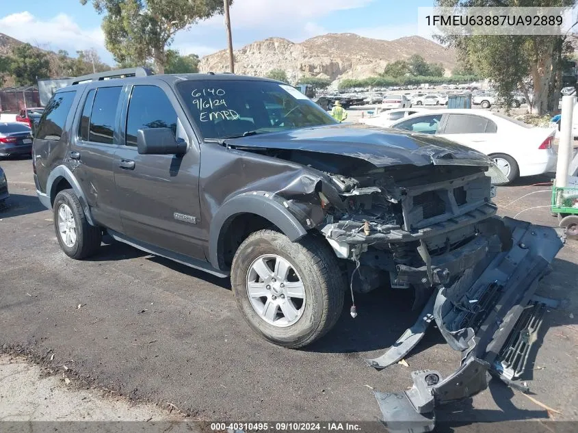 2007 Ford Explorer Xlt VIN: 1FMEU63887UA92889 Lot: 40310495