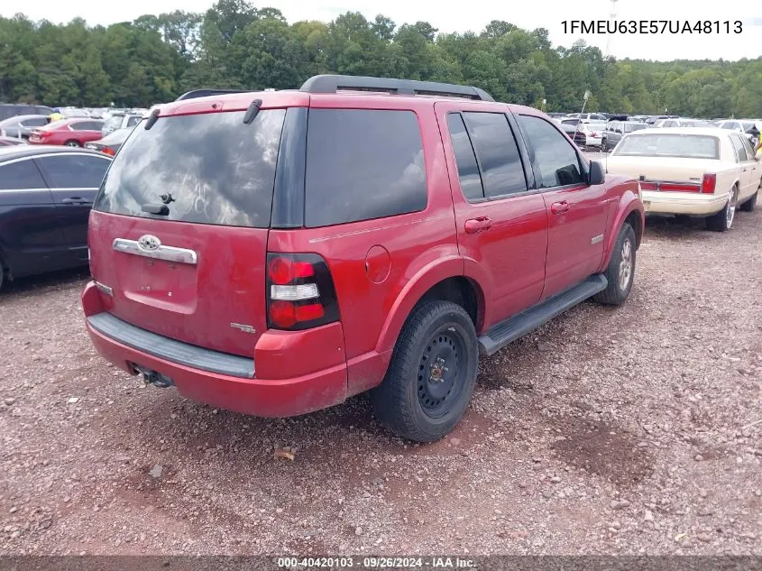 2007 Ford Explorer Xlt VIN: 1FMEU63E57UA48113 Lot: 40420103