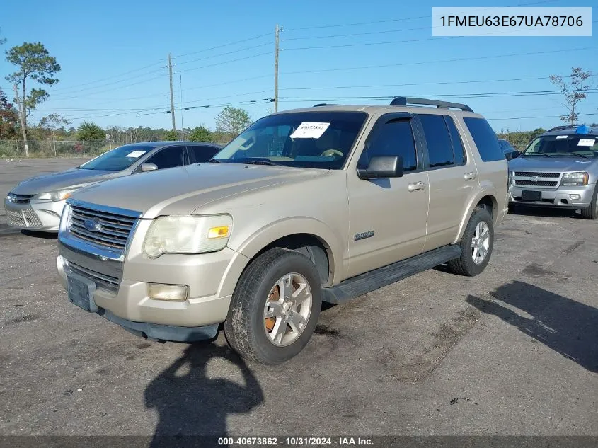 2007 Ford Explorer Xlt VIN: 1FMEU63E67UA78706 Lot: 40673862