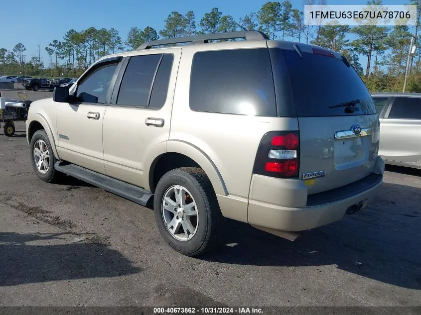 2007 Ford Explorer Xlt VIN: 1FMEU63E67UA78706 Lot: 40673862