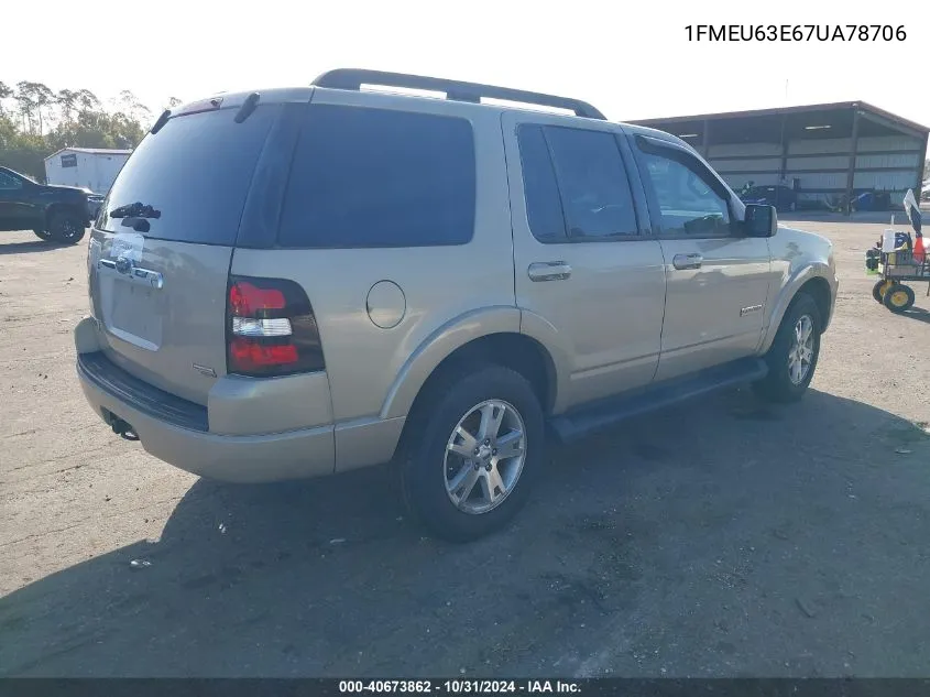 2007 Ford Explorer Xlt VIN: 1FMEU63E67UA78706 Lot: 40673862