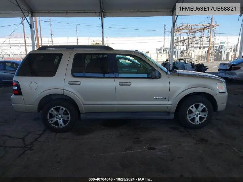 2007 Ford Explorer Xlt VIN: 1FMEU63E17UB58821 Lot: 40704046