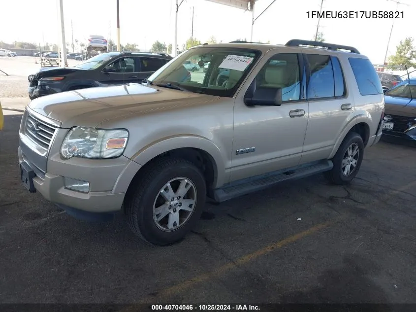 2007 Ford Explorer Xlt VIN: 1FMEU63E17UB58821 Lot: 40704046