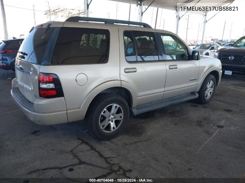 2007 Ford Explorer Xlt VIN: 1FMEU63E17UB58821 Lot: 40704046