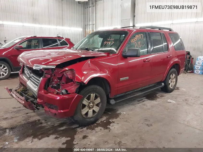 2008 Ford Explorer Xlt VIN: 1FMEU73E98UB19871 Lot: 40019997