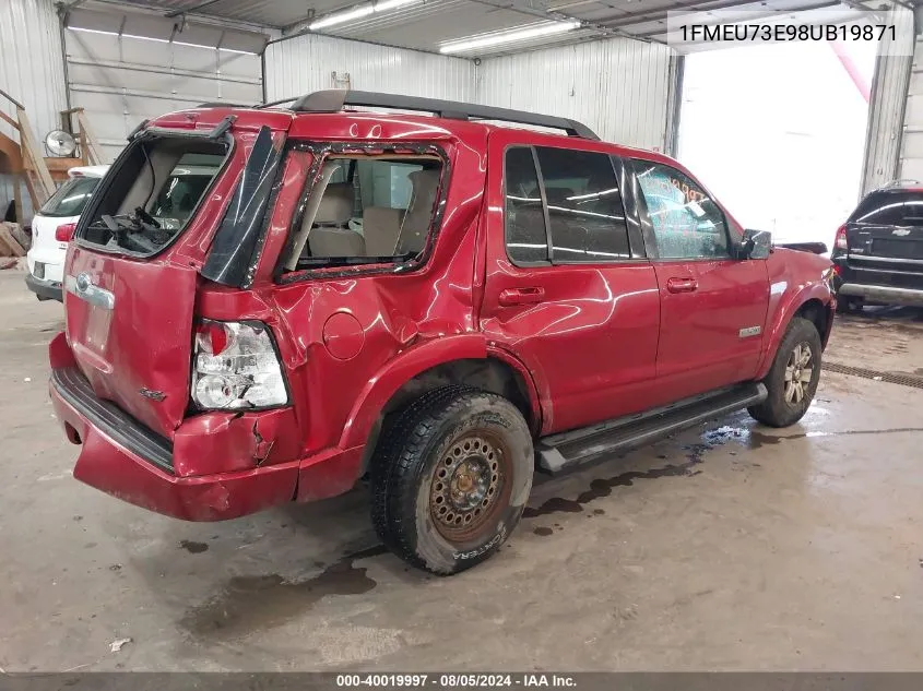 2008 Ford Explorer Xlt VIN: 1FMEU73E98UB19871 Lot: 40019997