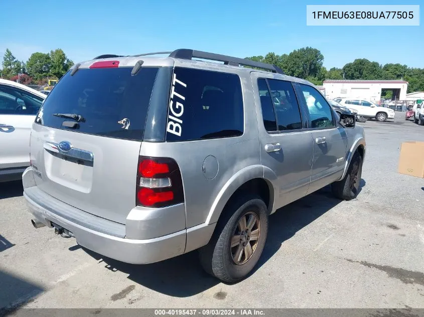 2008 Ford Explorer Xlt VIN: 1FMEU63E08UA77505 Lot: 40195437