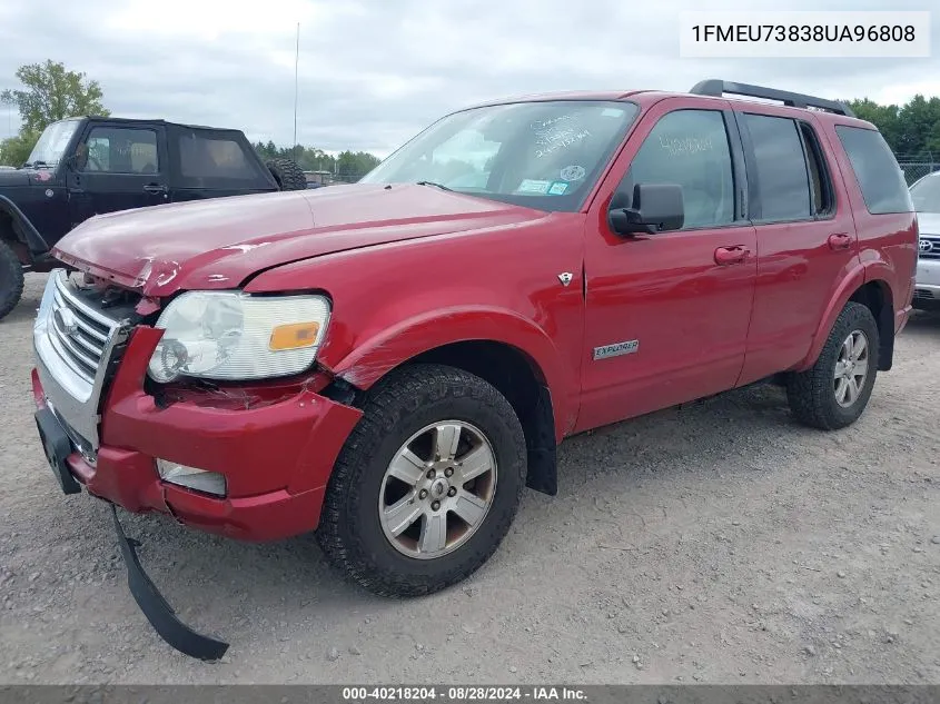 2008 Ford Explorer Xlt VIN: 1FMEU73838UA96808 Lot: 40218204