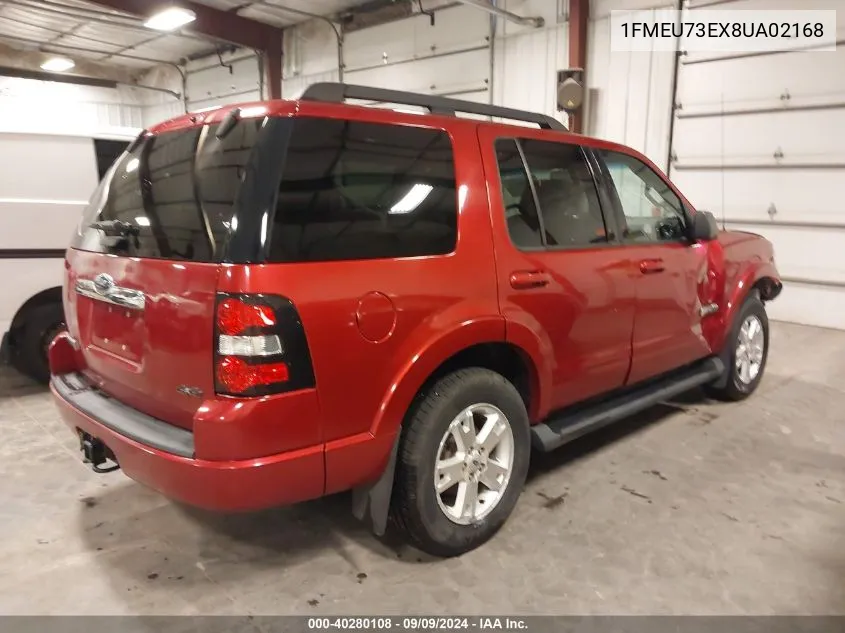 2008 Ford Explorer Xlt VIN: 1FMEU73EX8UA02168 Lot: 40280108