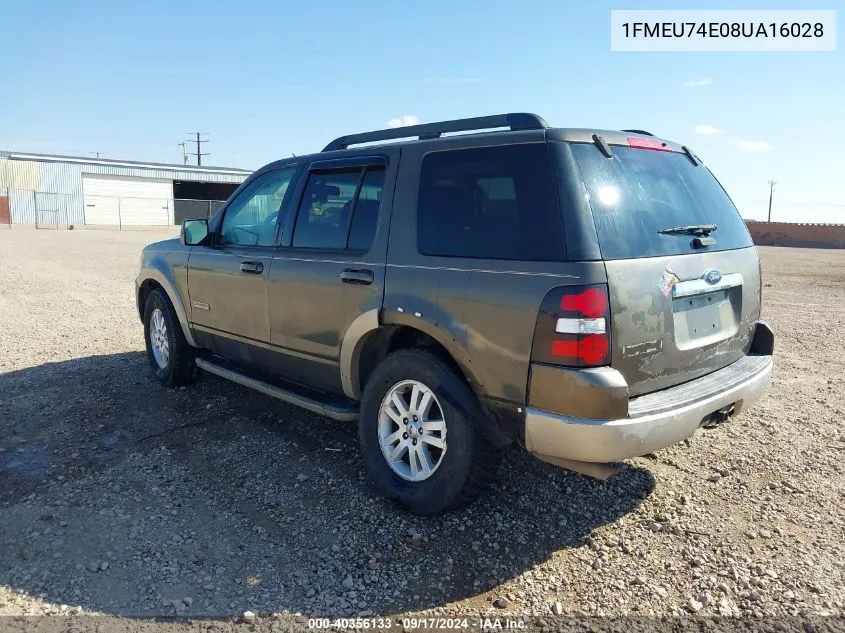 2008 Ford Explorer Eddie Bauer VIN: 1FMEU74E08UA16028 Lot: 40356133