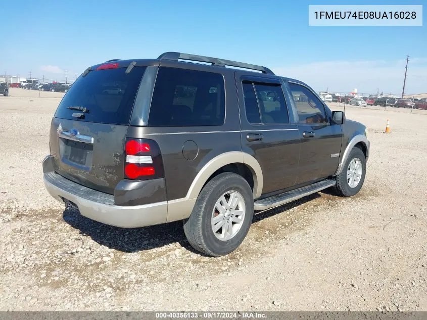 1FMEU74E08UA16028 2008 Ford Explorer Eddie Bauer