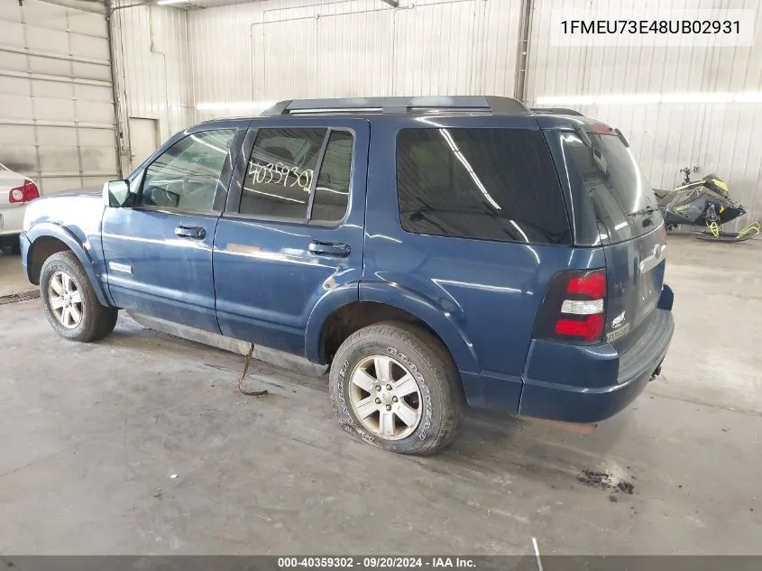 2008 Ford Explorer Xlt VIN: 1FMEU73E48UB02931 Lot: 40359302