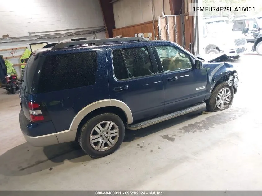 2008 Ford Explorer Eddie Bauer VIN: 1FMEU74E28UA16001 Lot: 40400911