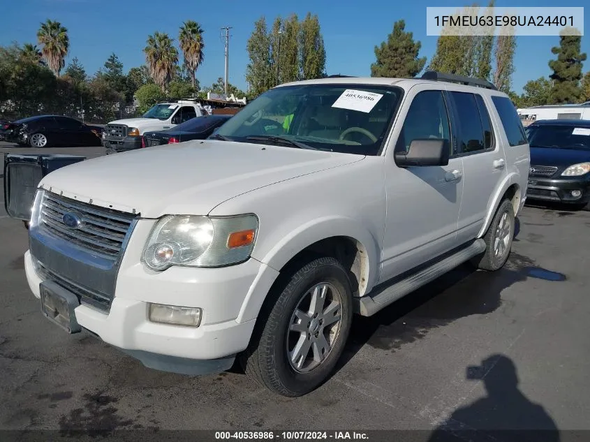 2008 Ford Explorer Xlt VIN: 1FMEU63E98UA24401 Lot: 40536986