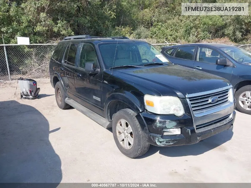 2008 Ford Explorer Xlt VIN: 1FMEU73E38UA19281 Lot: 40567787