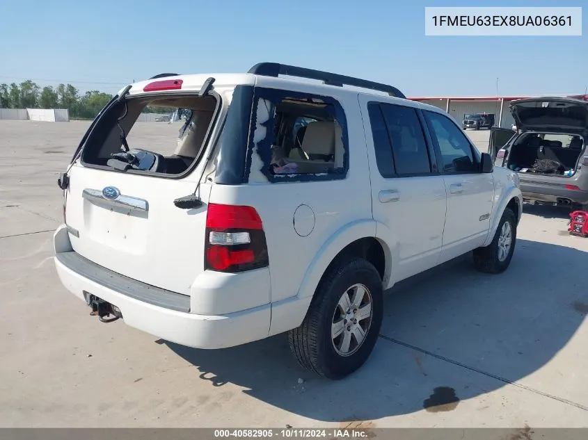 2008 Ford Explorer Xlt VIN: 1FMEU63EX8UA06361 Lot: 40582905