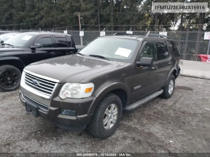 2008 Ford Explorer Xlt VIN: 1FMEU73E58UA16916 Lot: 40599076