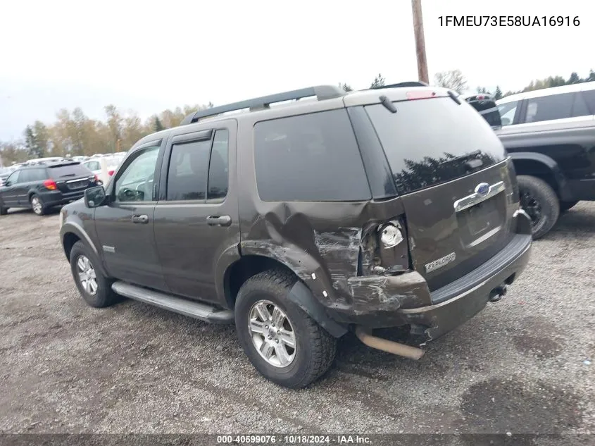 2008 Ford Explorer Xlt VIN: 1FMEU73E58UA16916 Lot: 40599076