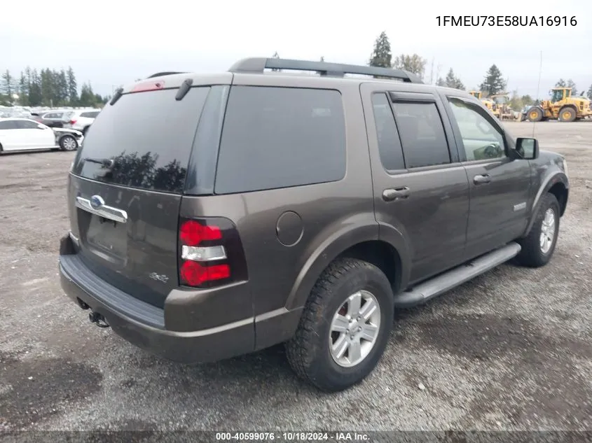 2008 Ford Explorer Xlt VIN: 1FMEU73E58UA16916 Lot: 40599076