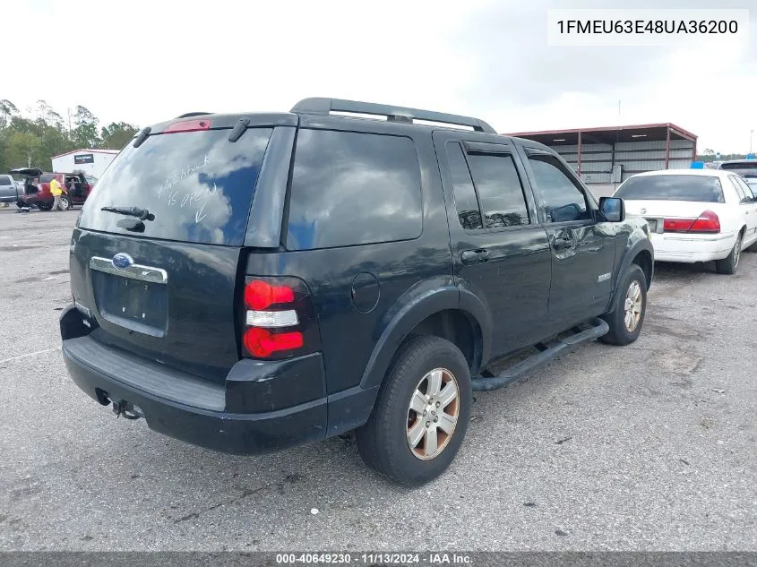 2008 Ford Explorer Xlt VIN: 1FMEU63E48UA36200 Lot: 40649230