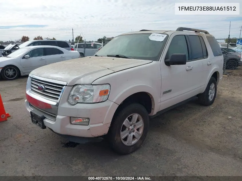 2008 Ford Explorer Xlt VIN: 1FMEU73E88UA61512 Lot: 40732570