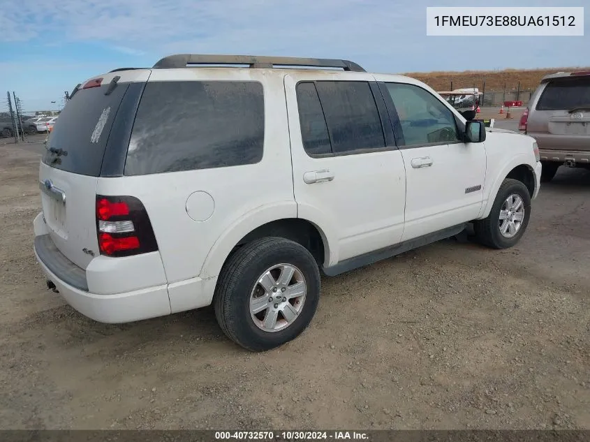 2008 Ford Explorer Xlt VIN: 1FMEU73E88UA61512 Lot: 40732570