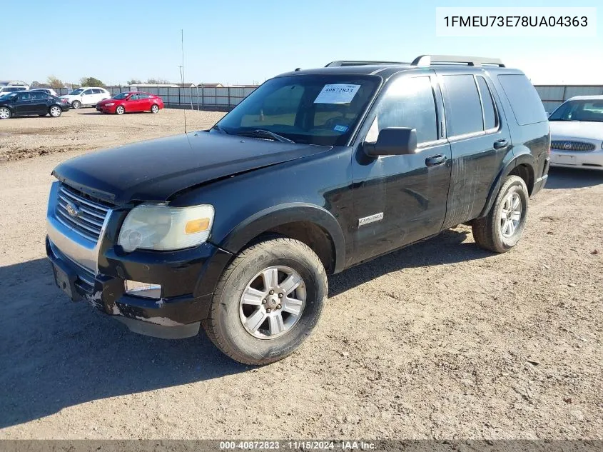 2008 Ford Explorer Xlt VIN: 1FMEU73E78UA04363 Lot: 40872823