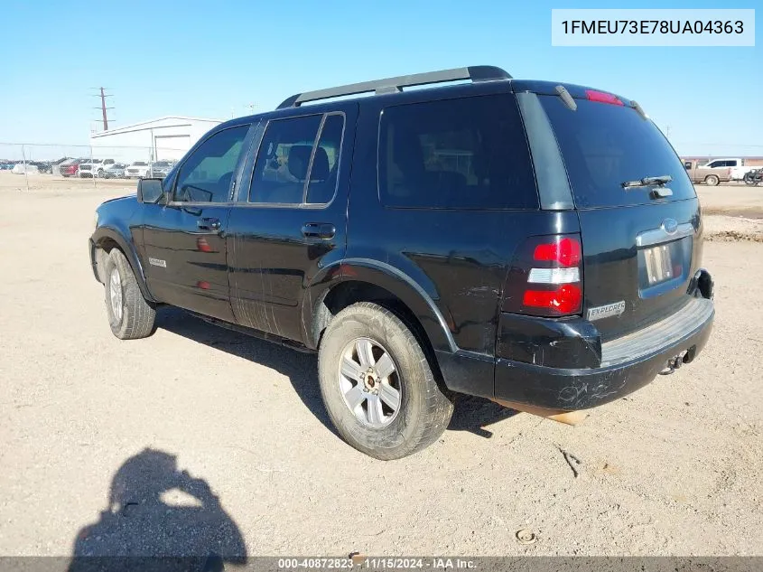 2008 Ford Explorer Xlt VIN: 1FMEU73E78UA04363 Lot: 40872823